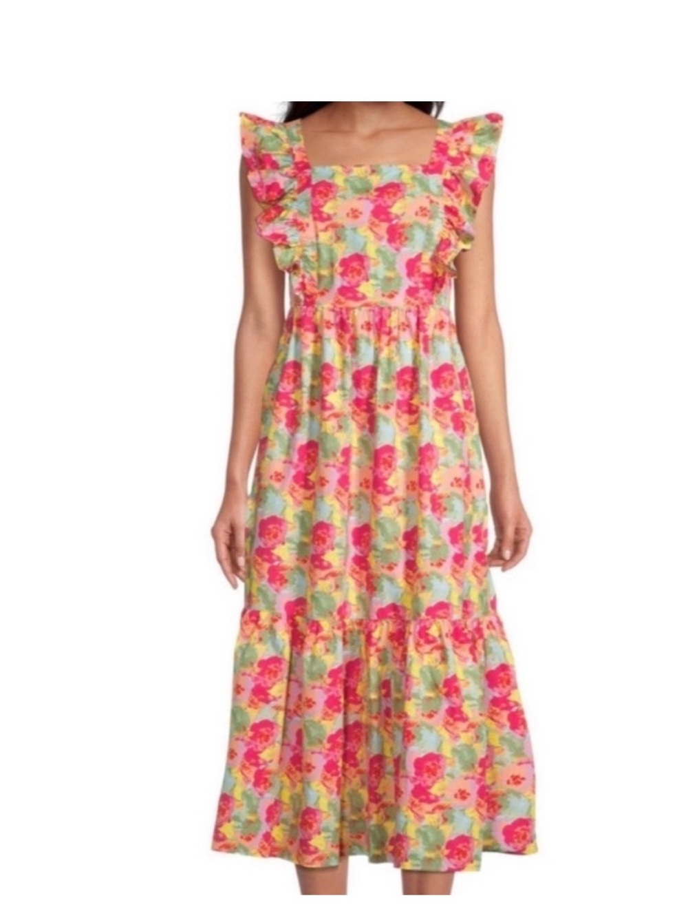 Peyton and Parker Ruffled Square neck Cutout Tie Back Floral Maxi Dress NWT